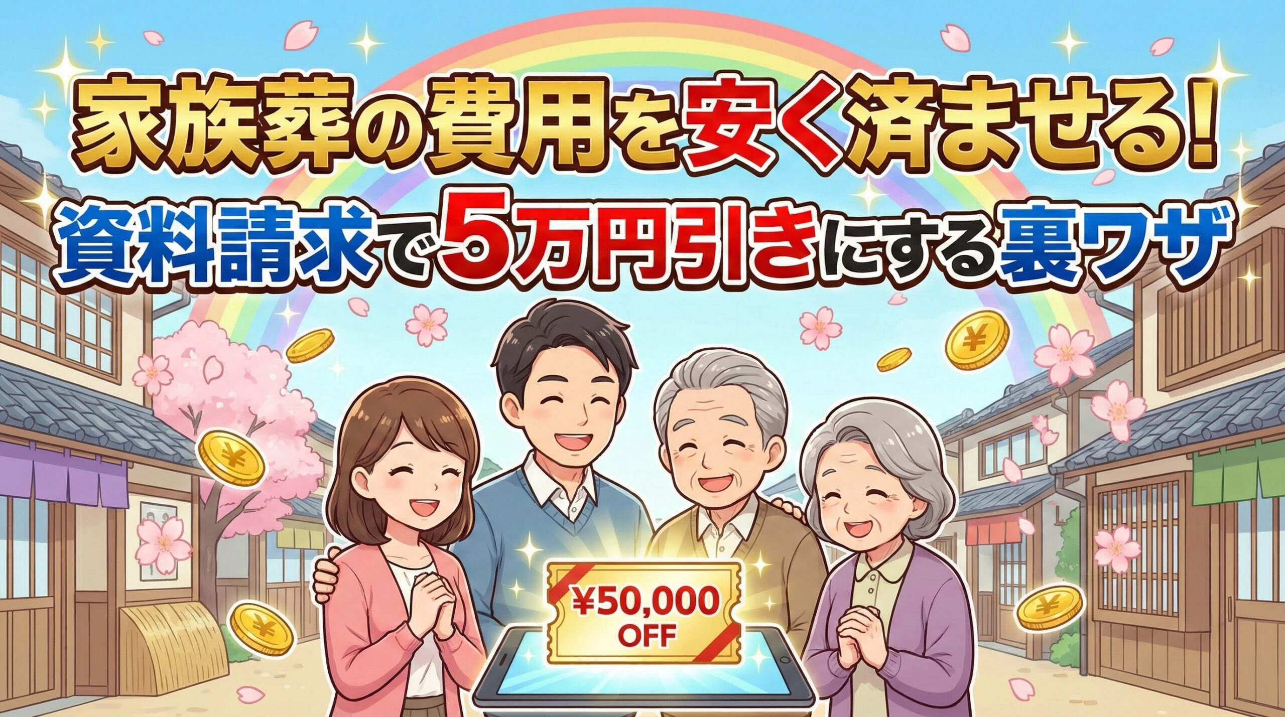 家族葬の費用を安く済ませる！資料請求で5万円引きにする裏ワザ