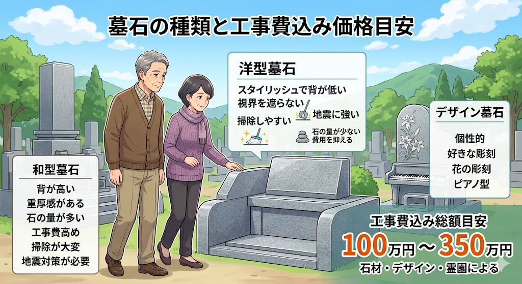 墓石の種類やデザイン別の価格目安