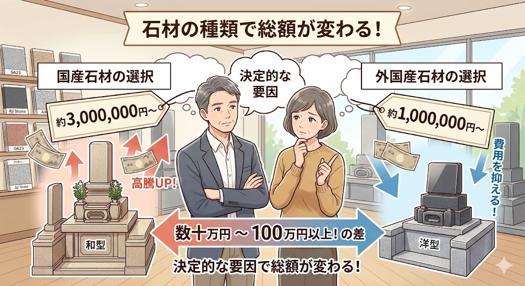 国産や外国産など石材で変わる総額