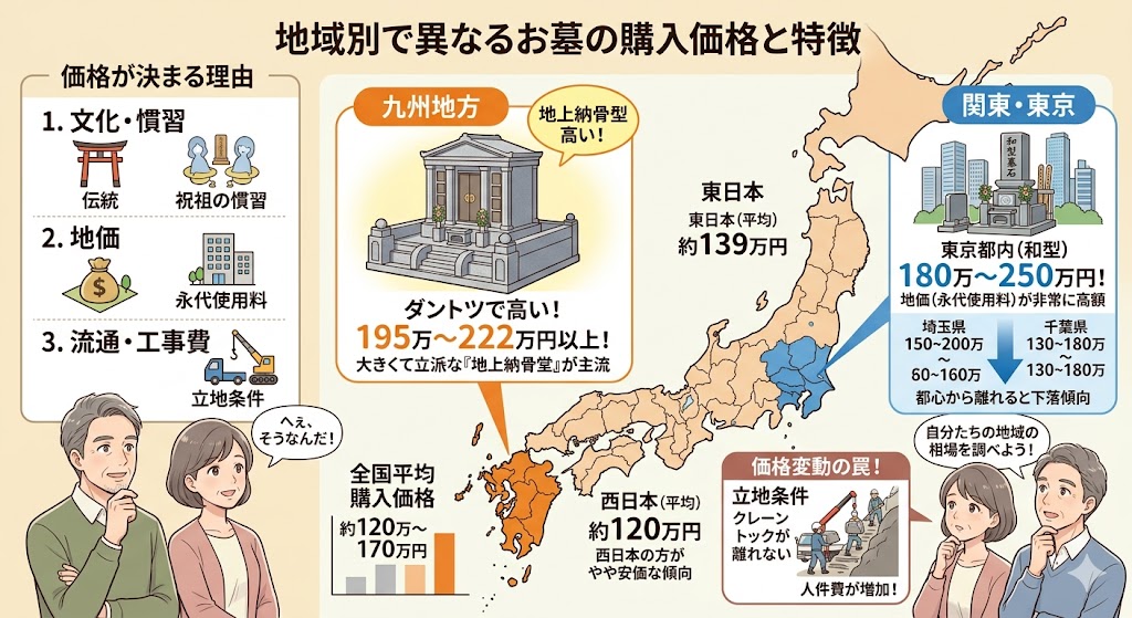 地域別で異なるお墓の購入価格と特徴